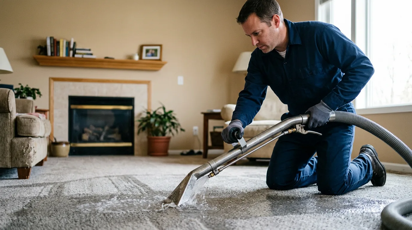 Water damage restoration technician working near Vassalboro, ME